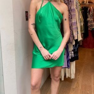 Green silk halter dress